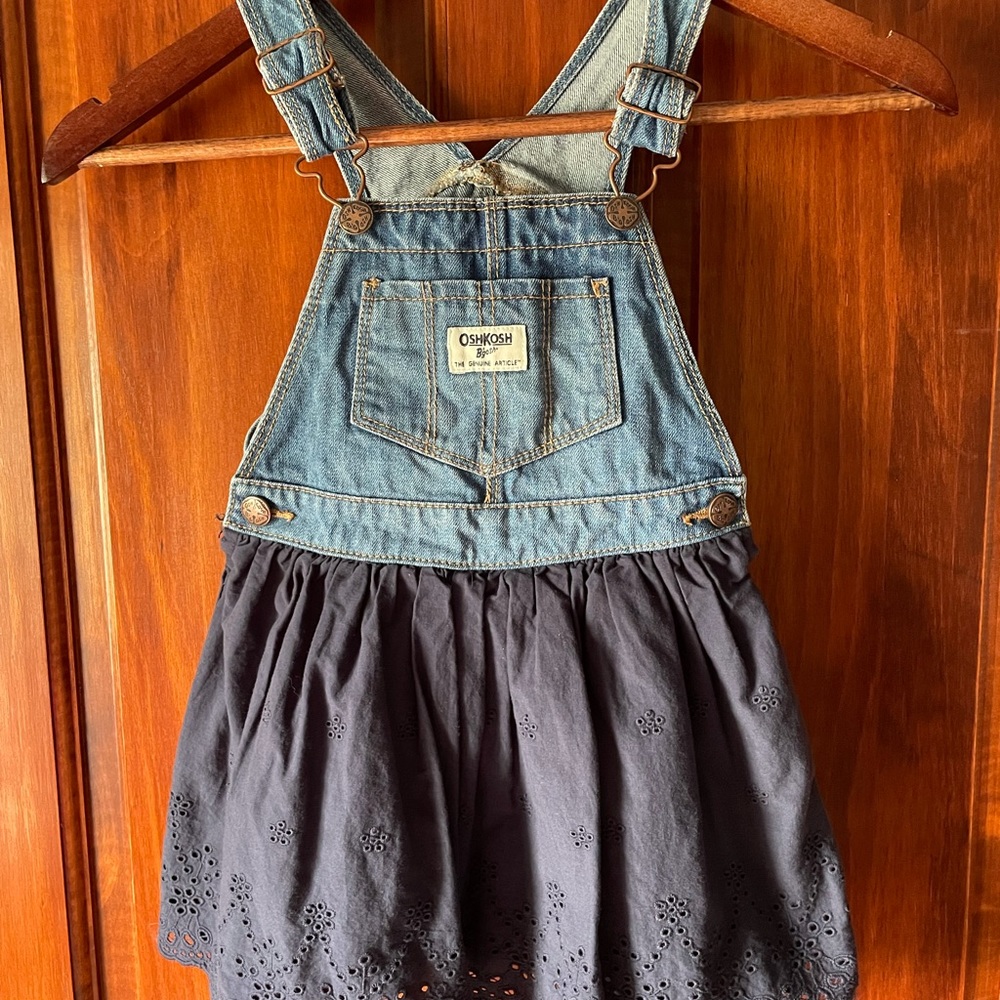 Oshkosh b’gosh denim & navy eyelet overall dress